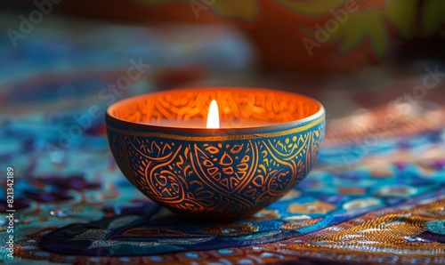 Illuminated Candle on Table
