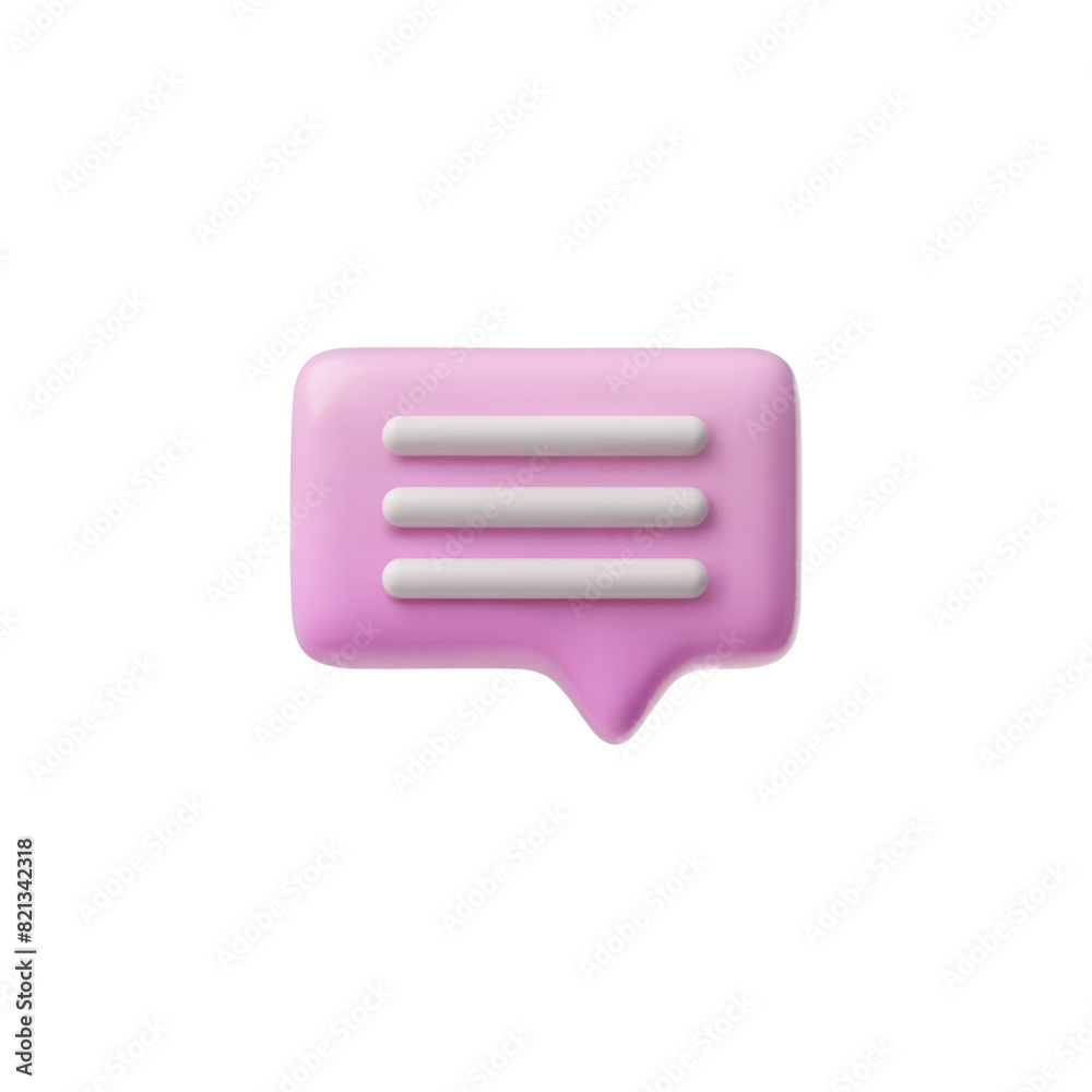 3D glossy pink speech bubble with white text lines, vector volume rectangle text bubble, chat message dialogue icon 3D glossy pink speech bubble with white text lines, vector volume rectangle text bubble, chat message dialogue icon