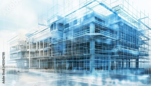 Modern architectural ing of a commercial building with a combination of physical and digital elements, showcasing innovative design.