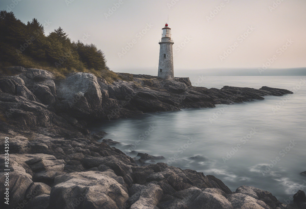 A solitary lighthouse on a rocky shore
A solitary lighthouse on a rocky shore