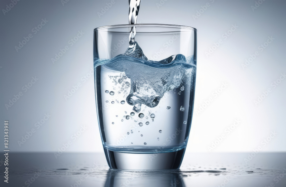 Image of pouring drinking water into a clear glass with bubbles on a white background. Glass of water, white background, healthy and pure image. Image of pouring drinking water into a clear glass with bubbles on a white background. Glass of water, white background, healthy and pure image.