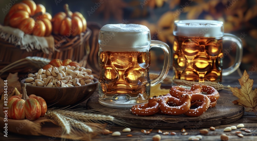 Two Mugs of Beer on Table