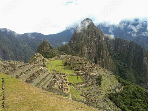 Landscape of the ruin of machu picchu in Peru surrounded by mountains
