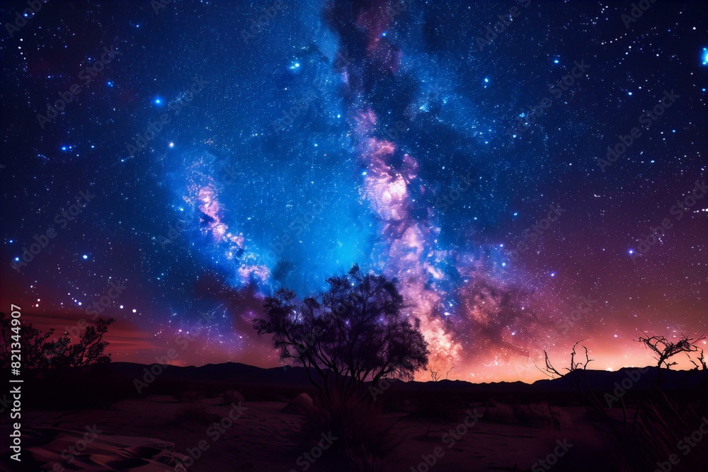 Night Sky Silhouette Under Milky Way Stars Night Sky Silhouette Under Milky Way Stars
