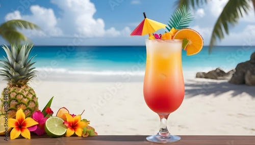Refreshing Tropical Cocktail With Colorful Garnis Upscaled 2