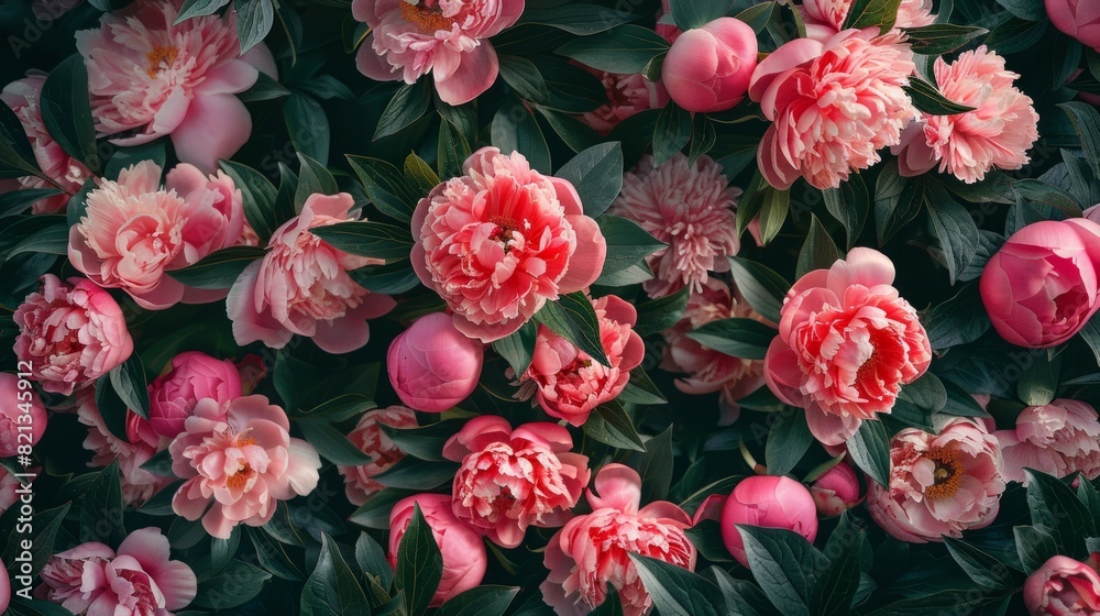 top view of the peony frame, creating an elegant and symmetrical visual effect generative ai