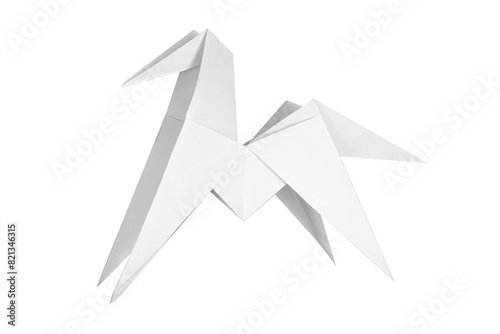 Paper origami of a white horse on a white background