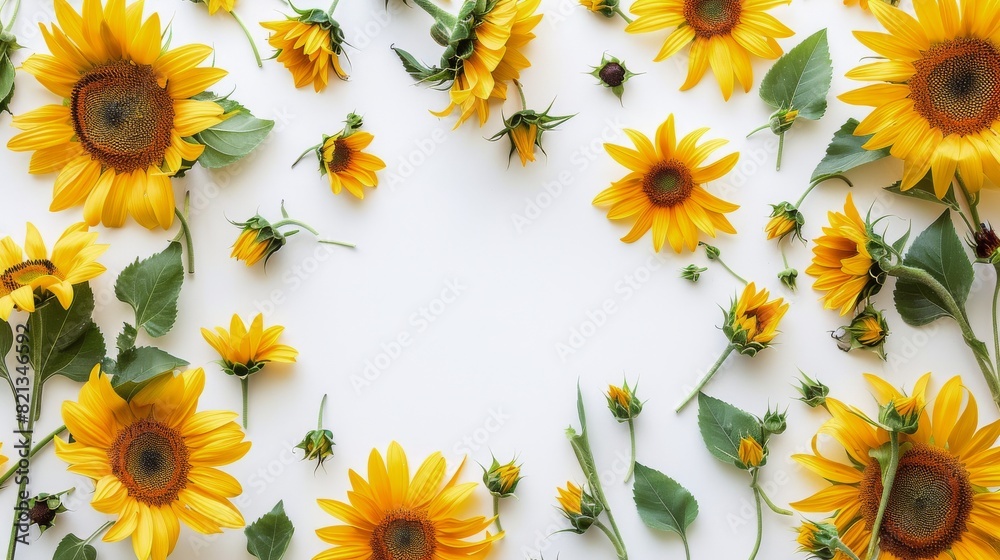 Group of Sunflowers With Green Leaves Group of Sunflowers With Green Leaves