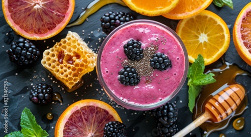 Glass of Berry Smoothie With Sliced Oranges