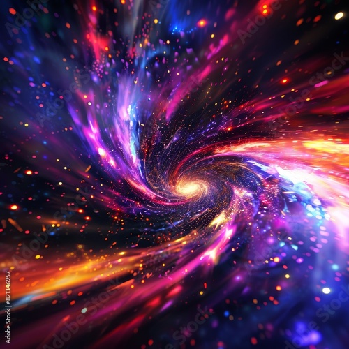 Vibrant cosmic swirl with colorful galaxies and stars  creating a mesmerizing celestial scene in deep space.