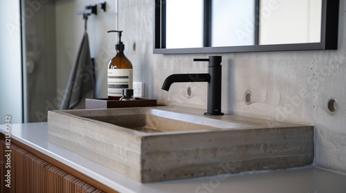 Modern bathroom sink with stylish faucet and mirror