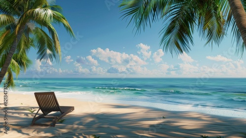 Chair on Beach by Palm Tree
