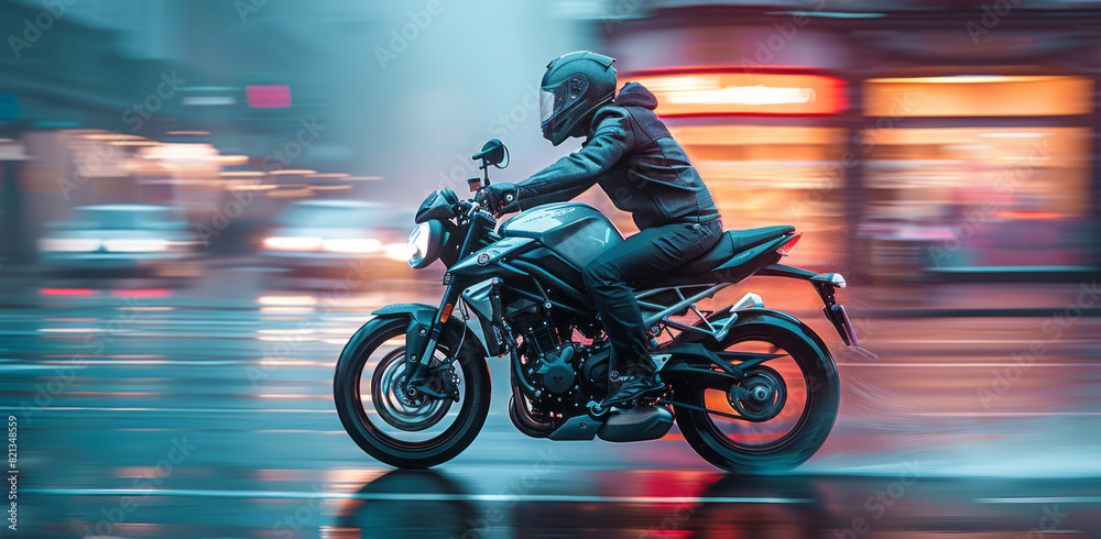 human riding a motorcycle in blurred motion,generative ai