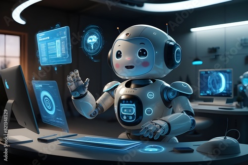3D rendering technology concept with smart robot, attractive illustration of a robot AI assistant providing help generative ai