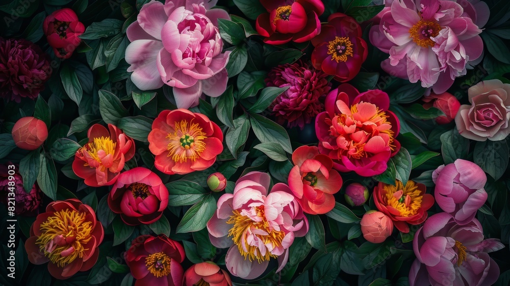 top view of the peony frame, creating an elegant and symmetrical visual effect generative ai top view of the peony frame, creating an elegant and symmetrical visual effect generative ai