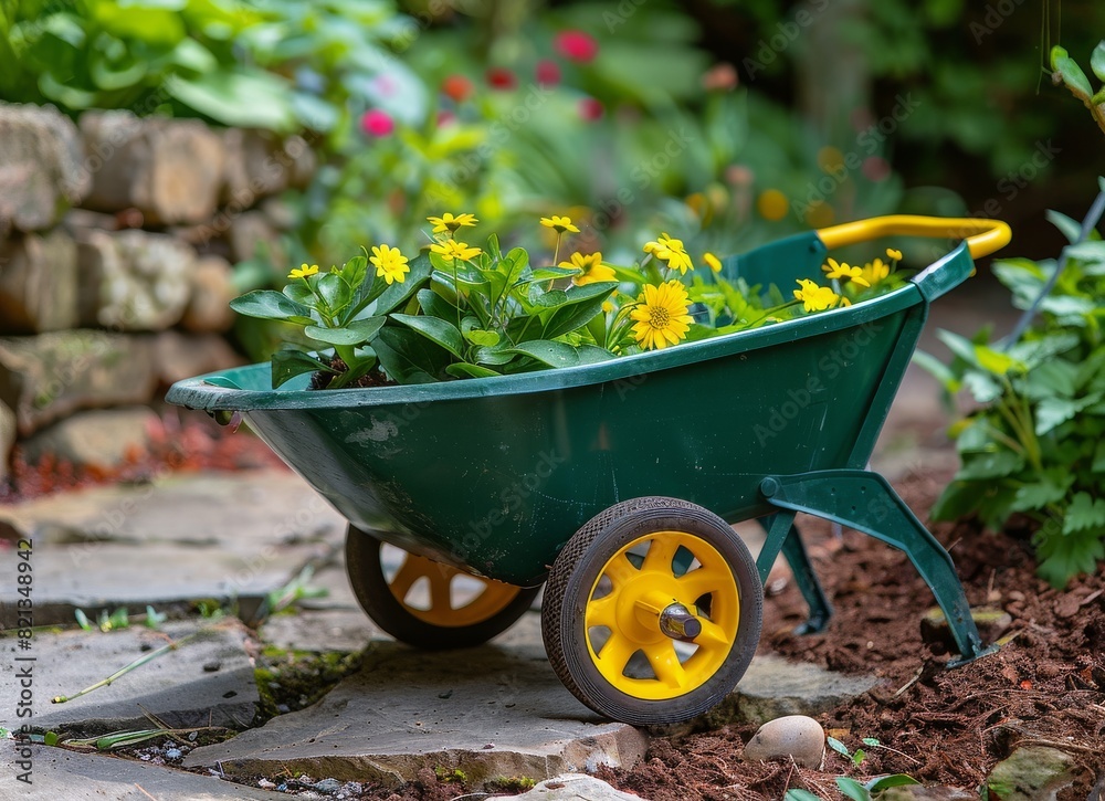 Wheelbarrow Filled With Dirt and Plants