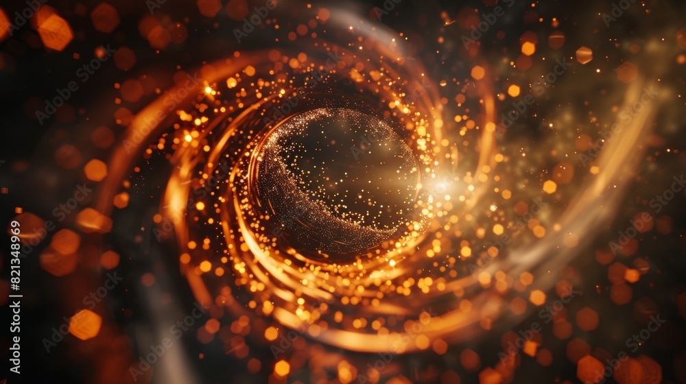 A black hole surrounded by a shimmering aura of particles illustrating the energy and activity within its event horizon. A black hole surrounded by a shimmering aura of particles illustrating the energy and activity within its event horizon.