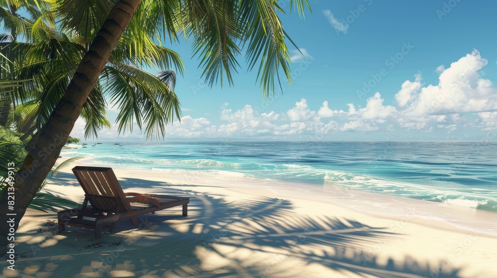 Chair on Beach by Palm Tree