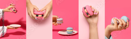 Collage of hands with tasty...