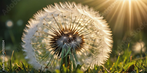 Close-Up of Dandelion in Field..... A close-up of a common dandelion flower with a bright yellow center and white fuzzy seeds  growing in a field.