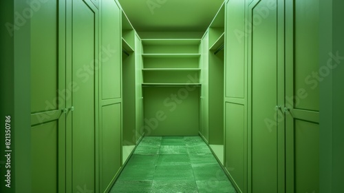 front of the wardrobe, showing its wooden structure and its green color generative ai