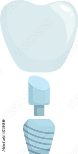 Detailed dental implant illustration showing the placement of a titanium screw for a permanent tooth replacement crown in dentistry, depicted in a medical vector illustration