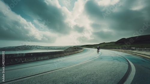 Person Riding Bike Along Waterfront Road