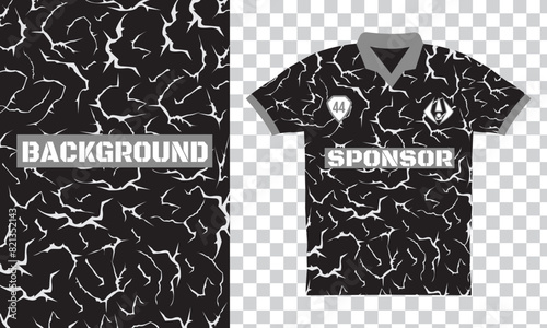 Sublimation soccer t shirt jersey black Thunder electric striking tiger stripes pattern illustration vector design, crack land lava lightning storm basketball cricket baseball volleyball gaming jersey