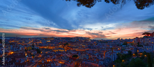 Beautiful panoramic sunset over Lisbon, Portugal. View from Graca viewpoint . photo