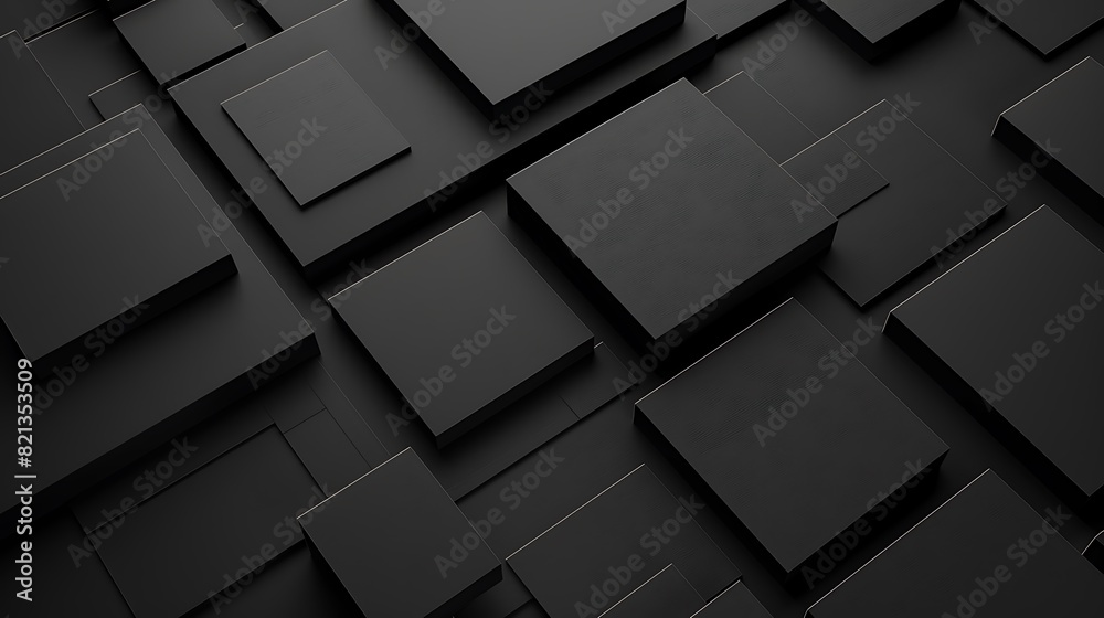 Abstract 3D rendering of a dark geometric surface with beveled cubes. Abstract 3D rendering of a dark geometric surface with beveled cubes.