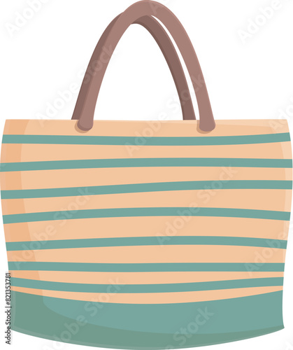 Flat vector illustration of a stylish striped canvas tote bag with brown handles