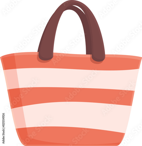 Colorful digital illustration of a striped beach tote bag with brown handles