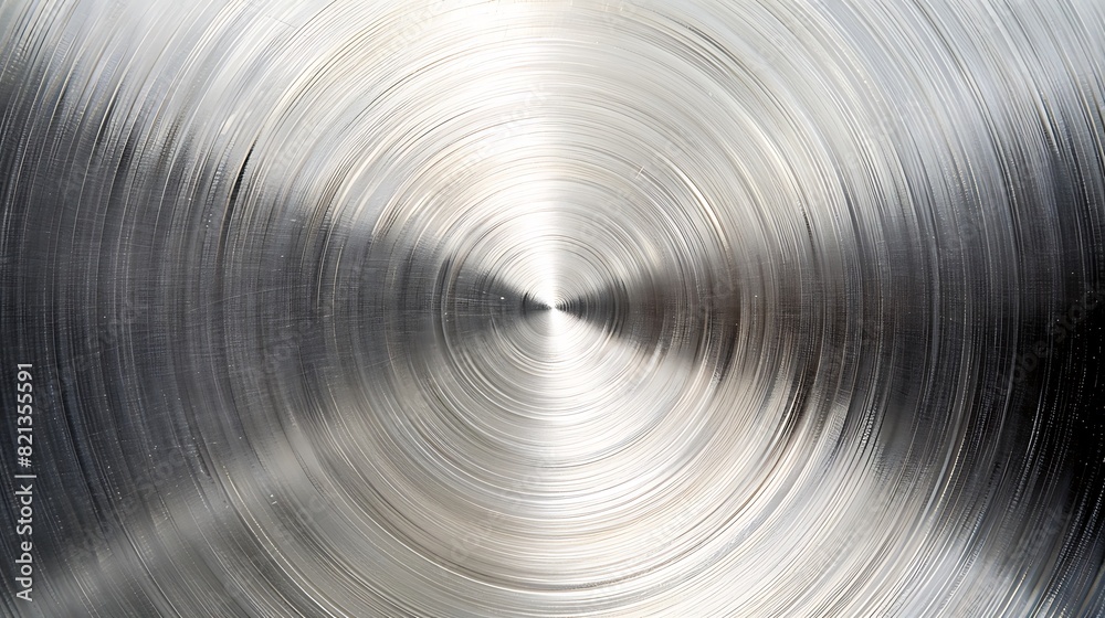 The image is a close-up of a shiny metal surface with a circular brushed texture. The image is a close-up of a shiny metal surface with a circular brushed texture.