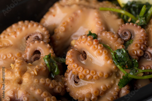 Closeup view of Chinese food cooked octopus