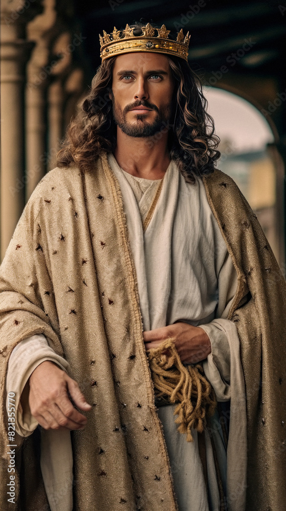 Naklejka premium Jesus as King. Man in royal garments