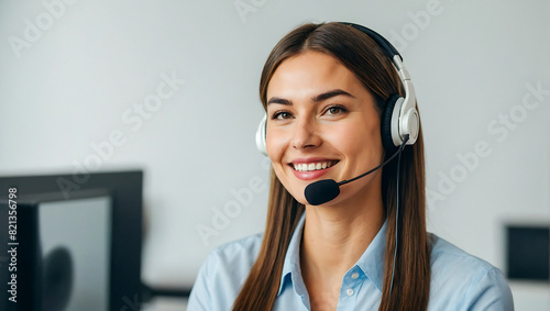 Portrait of a smiling Friendly and helpful customer service representative wearing a headset