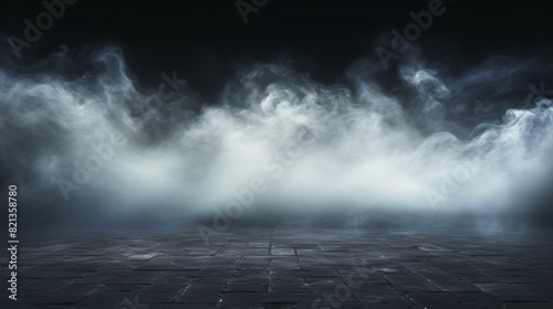 Dark magic  spooky atmosphere with ground fog and mist overlay in 3d effect for night horror scene photo
