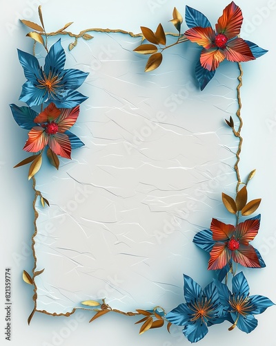Grunge background with blue and orange flowers, Ai generated