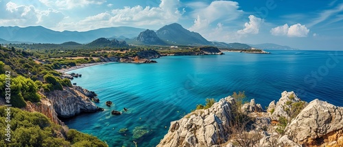 Majestic Blue Ocean Embraced by Serene Mountains