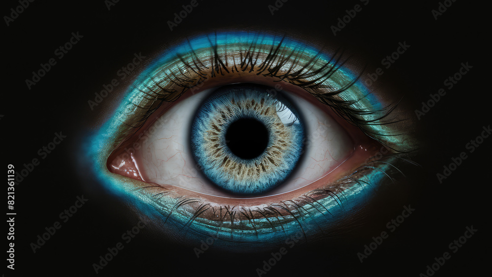 Fototapeta premium close up sharpest image of a eye ball with blue eye with blue green rim