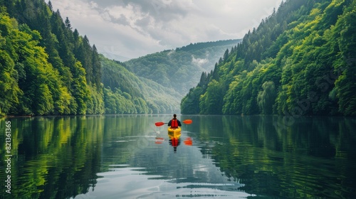 Person Kayaking in Middle of Lake