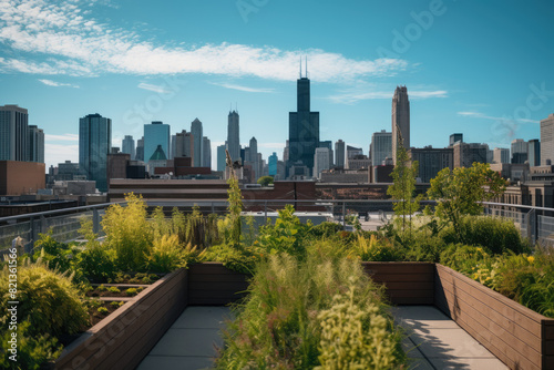Captivating View of Chicago s Skyline from a Rooftop Garden