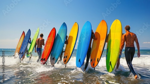 Group of People Carrying Surfboards Across Field