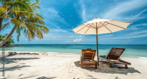 Two Chairs Under an Umbrella on a Beach