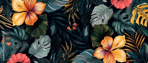 Elegant Hand-Drawn Floral and Leaf Aesthetic Background Illustration