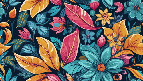 a seamless flower pattern with intricate details and vibrant colors, perfect for fabric. © xKas