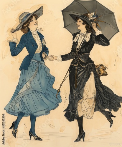 two ladies in edwardian style, used for posters and wallpapers