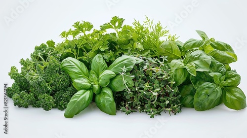 A variety of fresh herbs, including basil, thyme, rosemary, and oregano. These herbs are often used in cooking to add flavor and aroma to dishes. photo