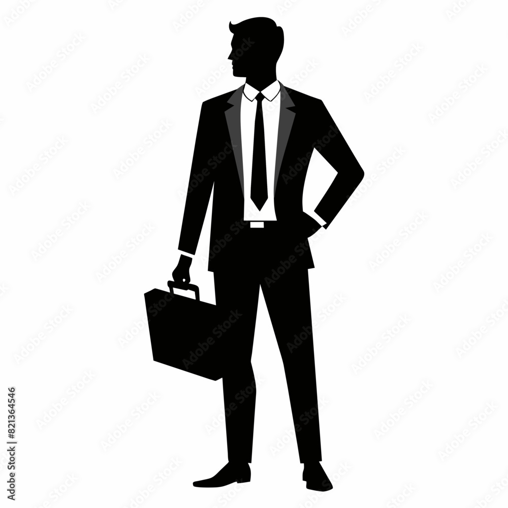 A business man standing with a briefcase vector silhouette A business man standing with a briefcase vector silhouette
