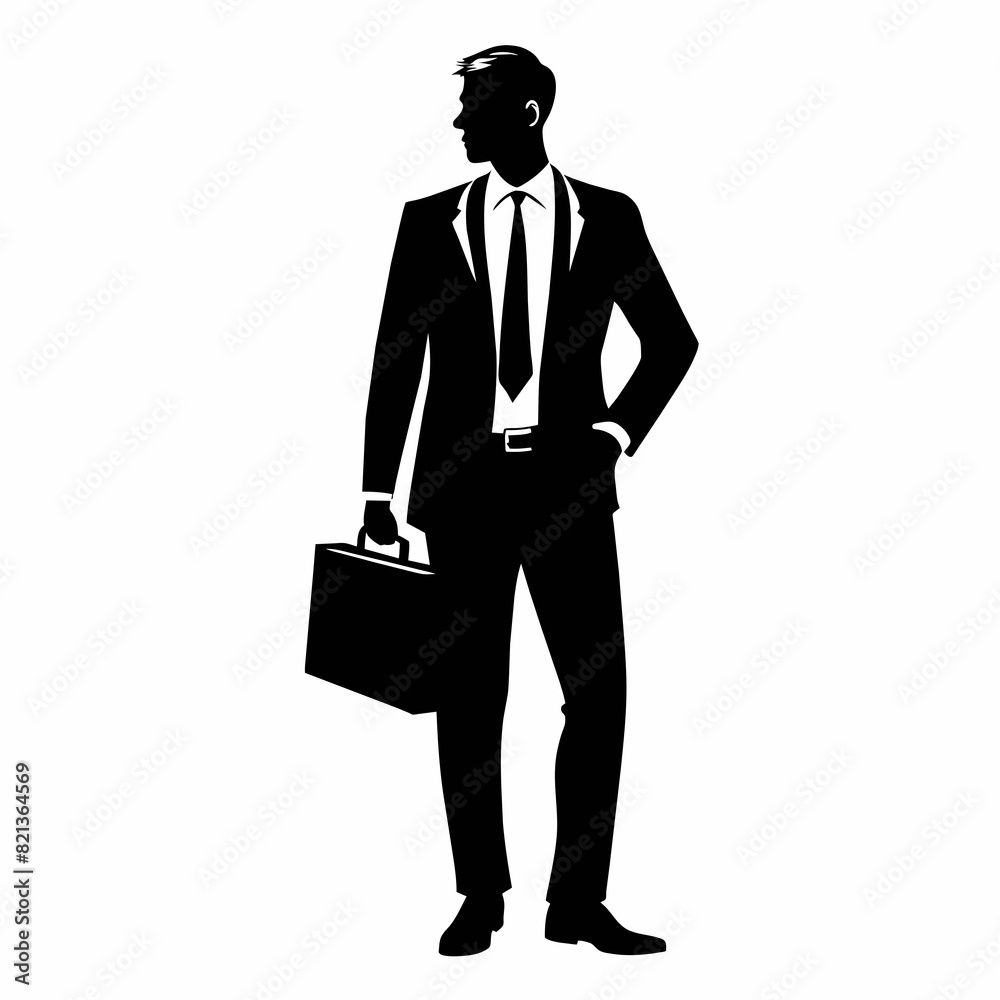 A business man standing with a briefcase vector silhouette